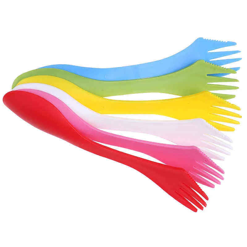 3 in 1 utensili in plastica Spork Combo gadget da viaggio posate stoviglie cucchiaio forchetta taglierina da viaggio campeggio escursionismo picnic Y220530