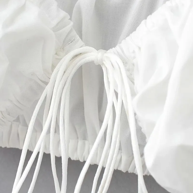 Черное белое зашнуровать галстук бабочка сексуальная короткая блузка женская летняя повседневная слойная рукава маленьких рубашек Femme Crops S7390 220407