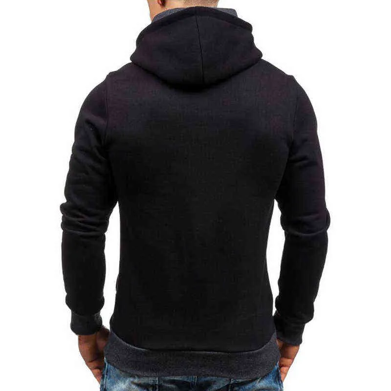 Nouveau Casual Solide Hommes Hoodies Fermeture Éclair Diagonale À Manches Longues À Capuche Sweats Hommes À Capuche Pull Sweat À Capuche Sweat Homme L220704