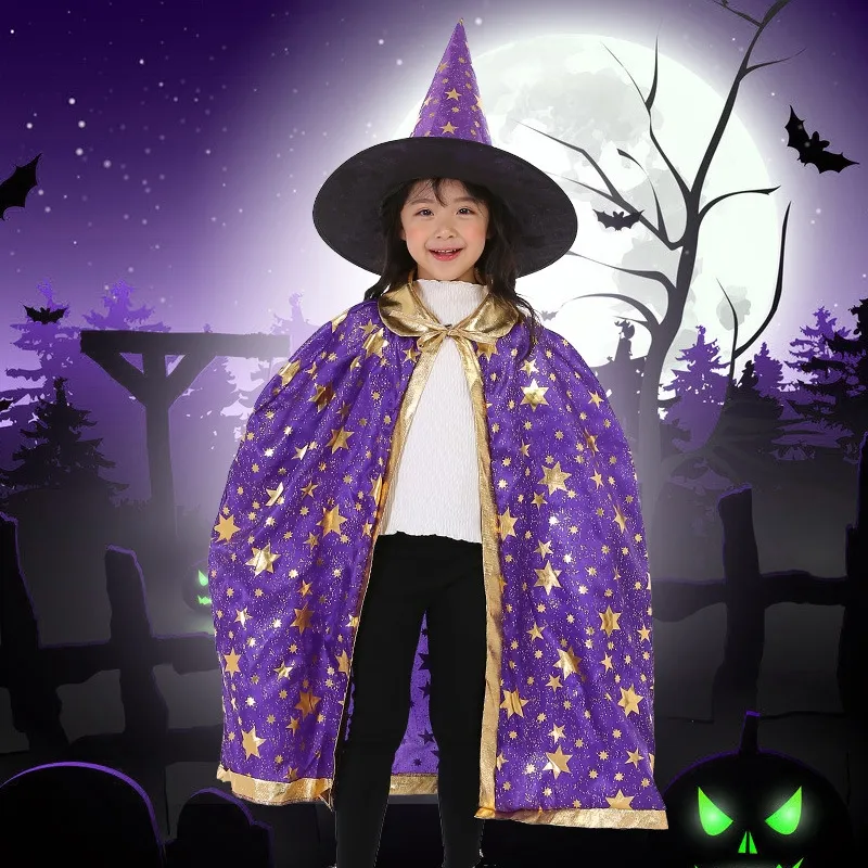 Specjalne okazje Kids Halloween Costumes Witch Cloak Cape with Hat Children Costume Cosplay Party Akcesoria na 3-12 lat 220826