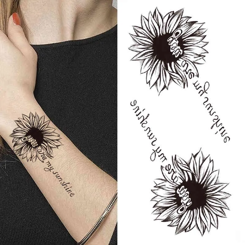 NXY Temporary Tattoo 3d Sunflower s for Women Girls Dreamcatcher Rose Fake Peony Tatoos Dahlia Daffodil Sexy Black Sticker 0330