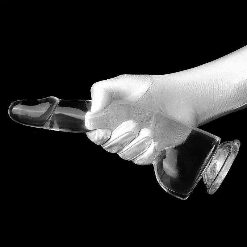 Nxy Godes Dongs Nouveau Cristal Transparent Leucorrhée Oeuf Simulation Pénis Femelle Gode Produits de Sexe Arrière-cour Plug Anal Jouet 220518