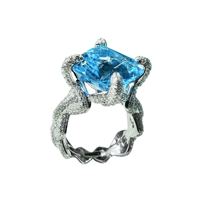 Choucong Merk Vintage Vierkante Lab Aquamarijn Promise ring 925 Sterling zilveren Party Engagement Wedding Band Ringen voor vrouwen Bridal274O