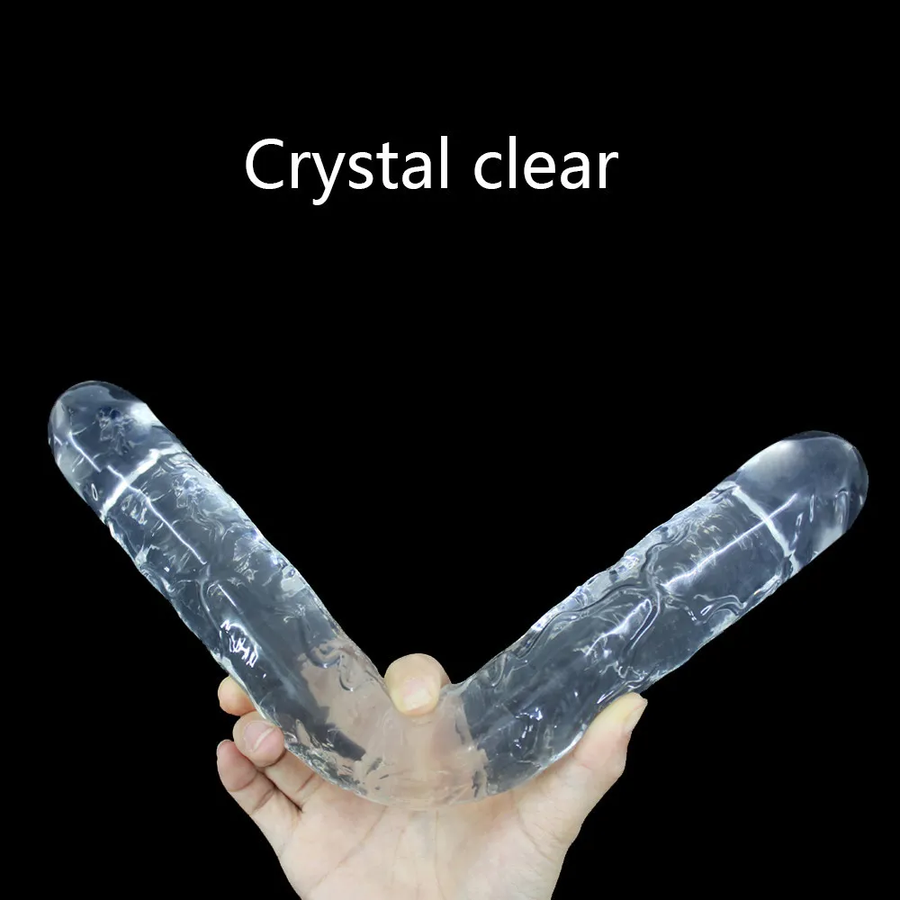 Double Long 34cm Soft Jelly Dildo Realistic Dildos Cock Lesbian Vaginal Anal Plug Flexible Fake Penis For Women sexy Toys1869180