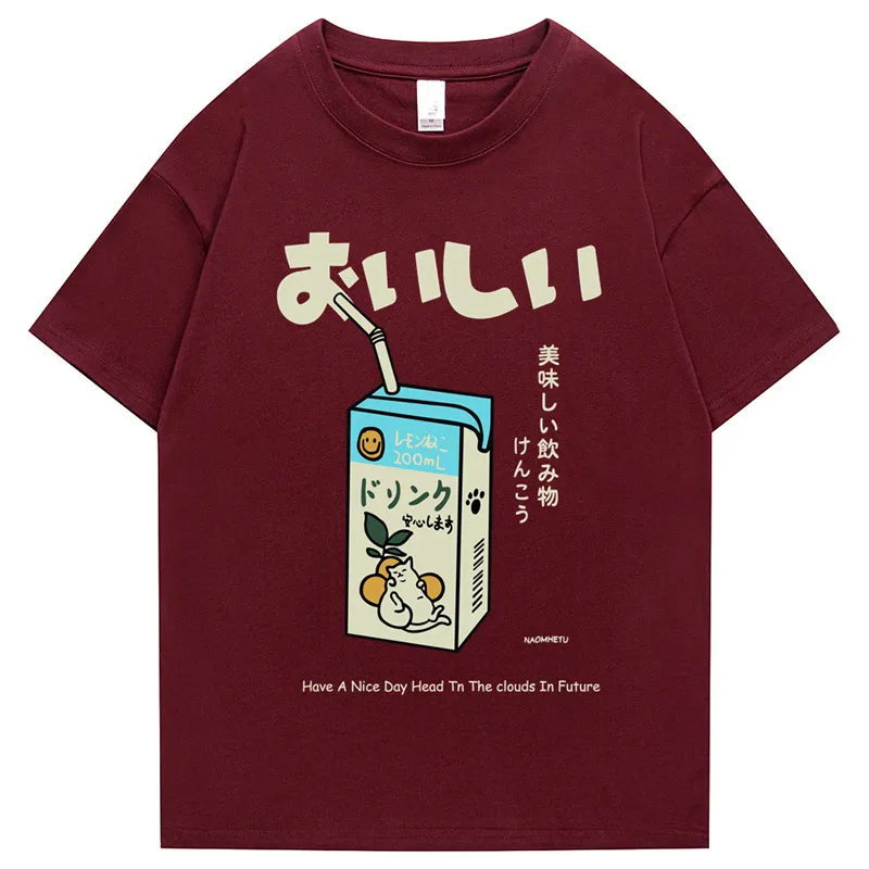 Hip Hop Tshirt Men Japanese Kanji Lettre de boisson Impression de broderie T-shirt Streetwear Harajuku Été à manches courtes T-shirt 220705