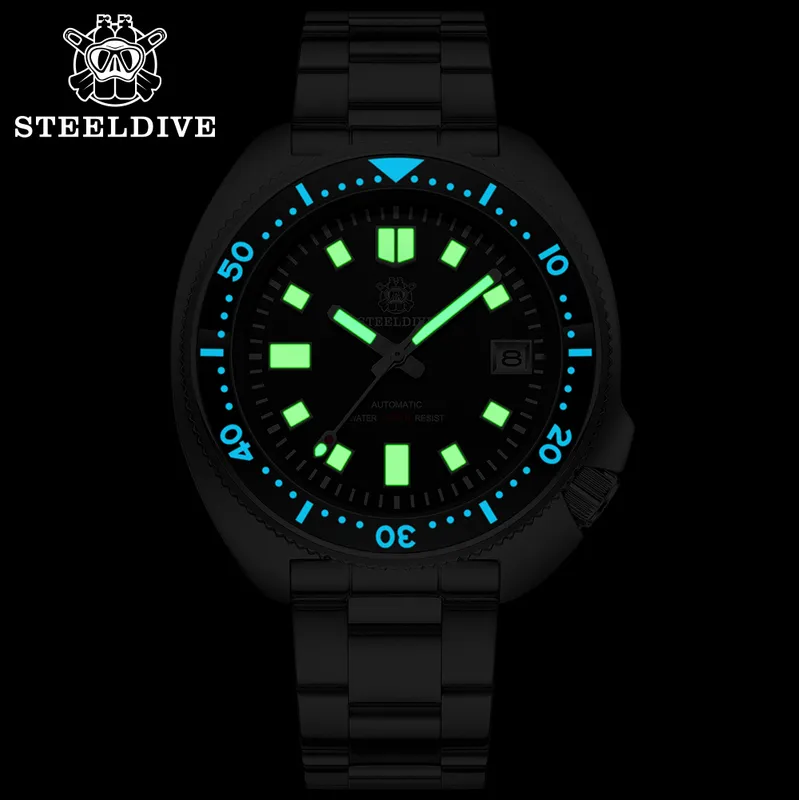SD1970 SteelDive Brand 44mm Men NH35 Dive Watch with Ceramic Bezel 220623
