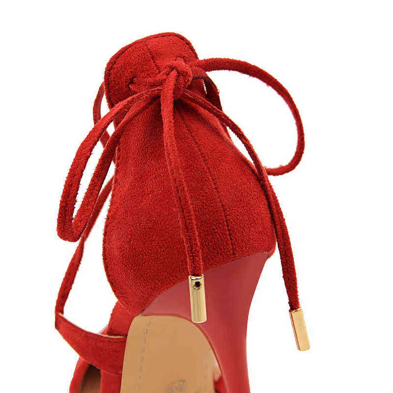 2021 夏デザイナーの女性 10 センチメートル極端なハイヒールの結婚式のサンダルメッシュアップグリーンヒールレースクロスネクタイウエディングサンダル女性の靴 G220425