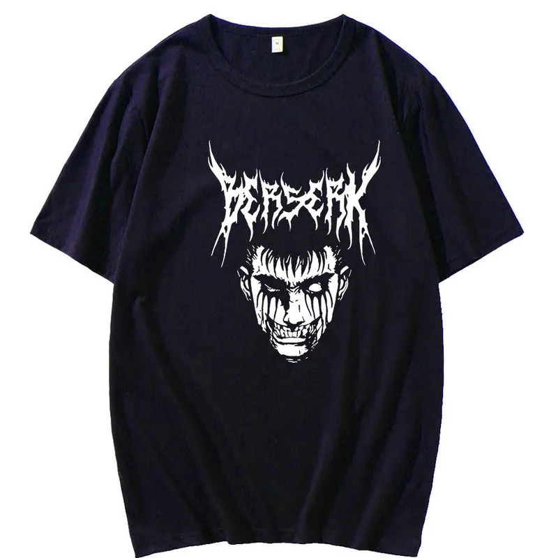 Men Dark Berserk Anime T-shirt Male Short Sleeve Manga Tshirt Featured Breathable Oversized Pattern Print Cotton Casual Tees 220407