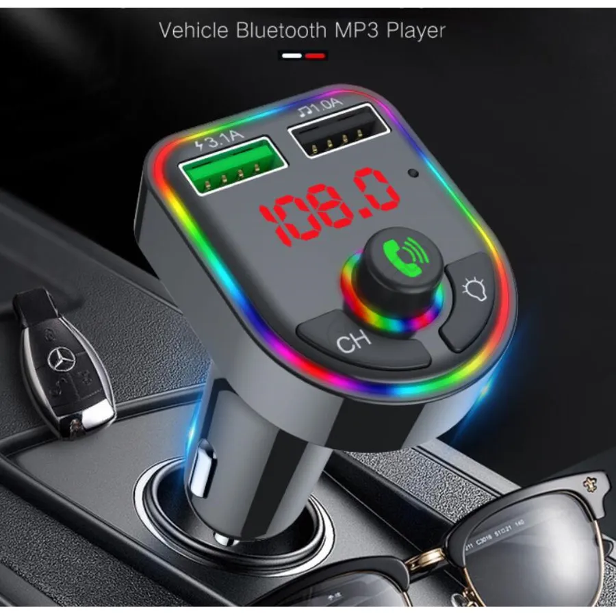 F5 F6 RGB luz ambiental reproductor MP3 para coche Bluetooth 5,0 transmisor FM Kit manos libres inalámbrico para coche con cargador Dual 3.1A