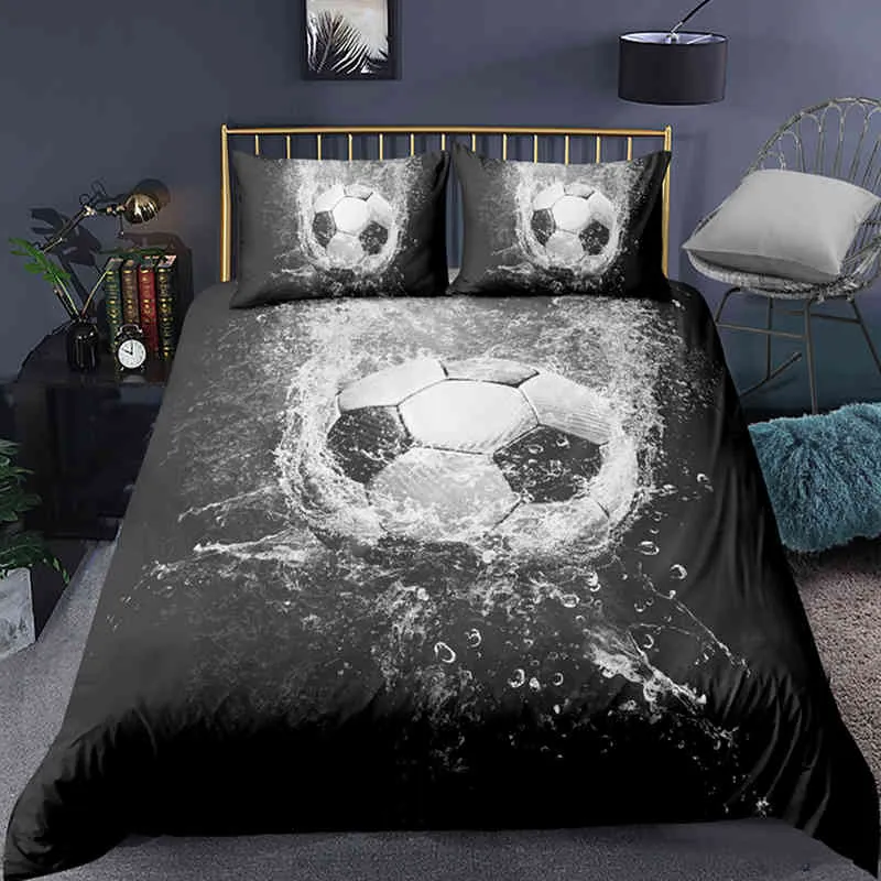 Fotbollsängar Set Printing Pudow Case Quilt Cover Soccert Däcke Covers S Home Textiles Queen King Size Bed