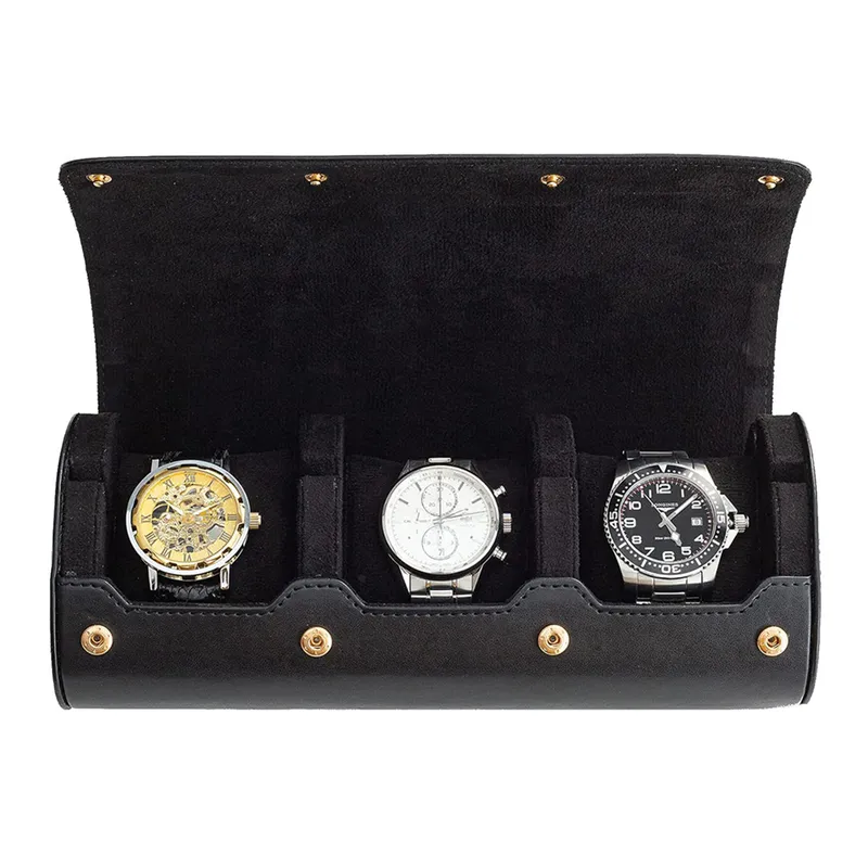 3 Slots Watch Roll Travel Case Chic Portable Vine Leather Display Watch Storage Box Slid in Out Watch Holder Organizer Gift 2205055582209