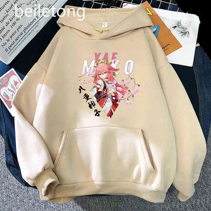 Kawaii Miko Yae Print Genshin Impact Game Anime Hoodie Pullover Dames/Men Streetwear Tops Kleding Oversized Sweatshirt Harajuku Y220713