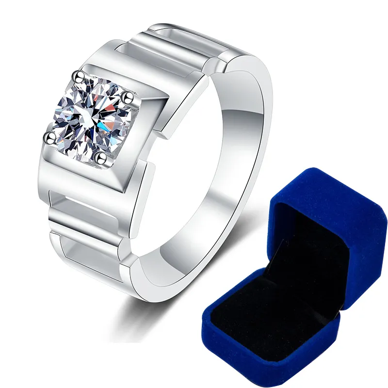 1 karatowy pierścień dla mężczyzn 14K Białe złoto Plane srebrne pierścionki Srebrne Pierścienie Diamentowe Pierścionki Weddcze do zaręczynowego, obejmują pudełko 2208136973980