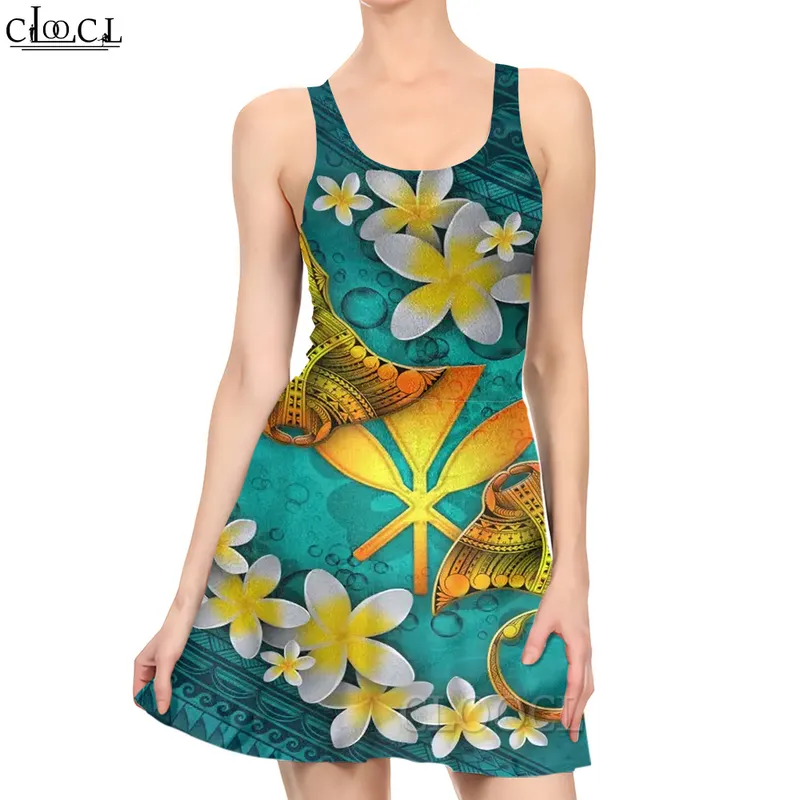 Vestido de Turtle Plumeria vestido 3D Pattern Polynesian Momen Women Mini Sleesess Dress Summer Beach Dresses W220616