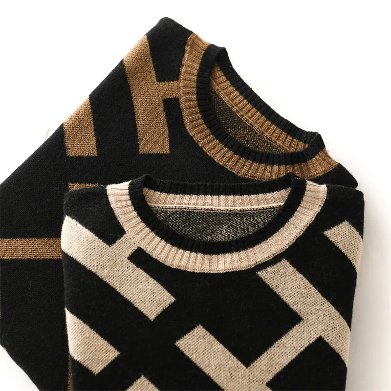 Pullower damski Elegancki FallWinter 100 wełniany sweter z długim rękawem swobodne luźne damskie topy nad bokiem ekipy na szyi z dzianiny 220816