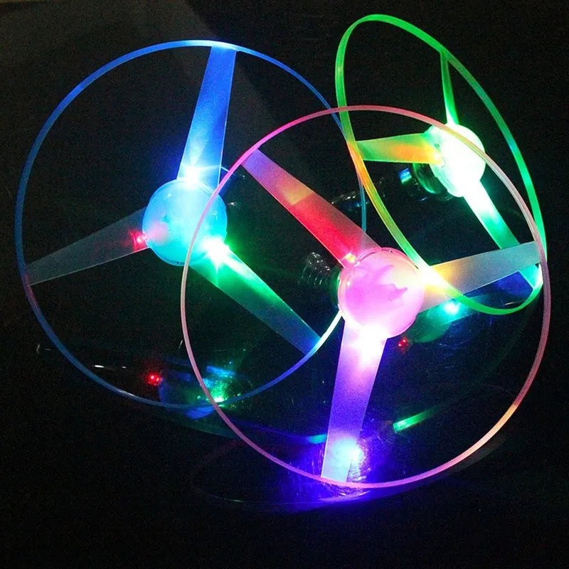 LED LED Flying Disc Propeller Toys Toys Pull Pown String Flying Saucers Ufo Spinning Top Kids Outdoor Toys Fun Game Sports 220621