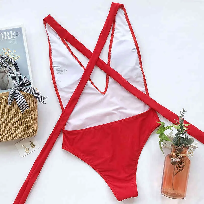 Ингага погруженная женская купальница One Piece красные купальники 2022 Criss Cross Bodysuit Купальный костюм Женщины Backble