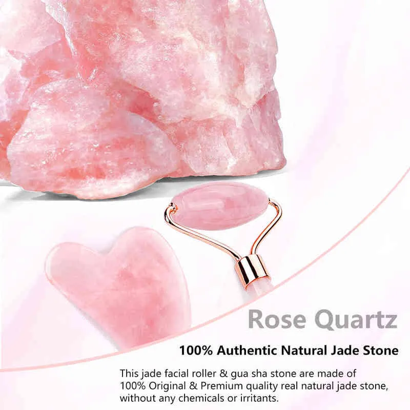 Naturel Rose Quartz Rouleau Visage Jade Pierre Gua sha Grattoir Visage Lifting Massage Peau Yeux Corps Masseur Beauté Soins Tool220429