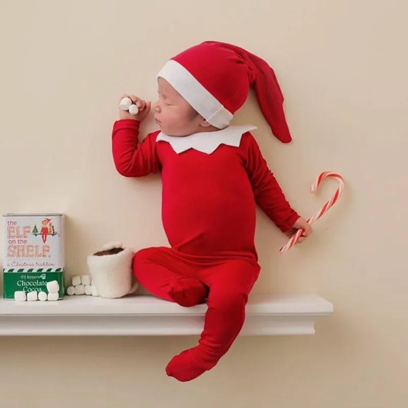 Nowonarodzone fotografie dziecięce Prop Red Rompers Christmas Girl Romper Photo Stroje Onesies One pojemnik Jumpsuits Triangle Ha Ubranie dla dzieci odzież