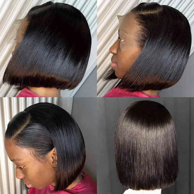 Lace Front Wig Human Hair Pre Plucked Wet And Wavy Straight s Closure Bob 220608