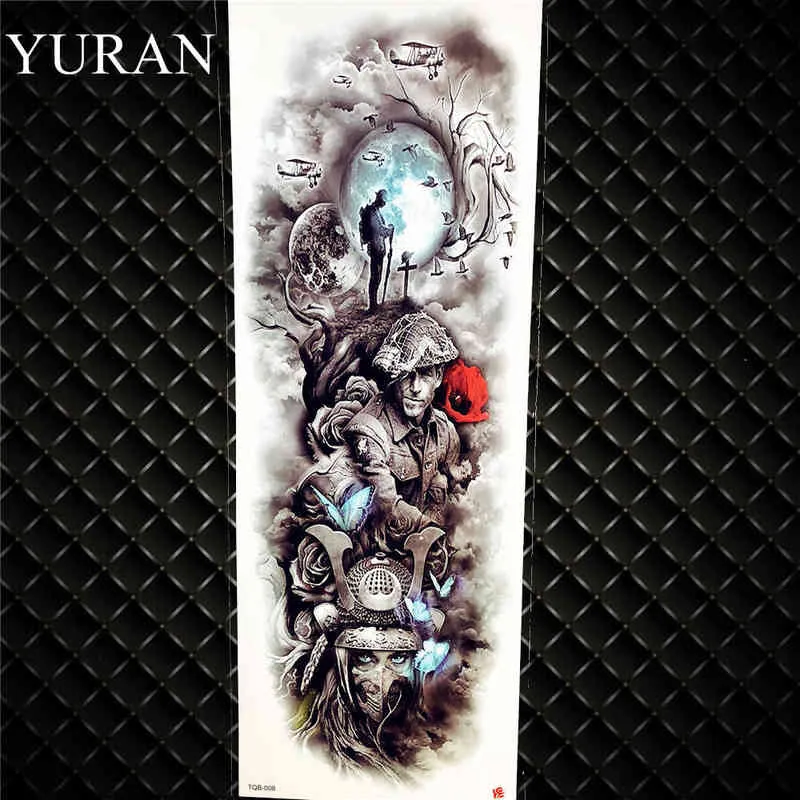 NXY Temporary Tattoo Yuran Flash Fake Full Arm Soldier s Waterproof Lion Knight Angel Tatoo for Men Women Body Leg Art Sticker 0330