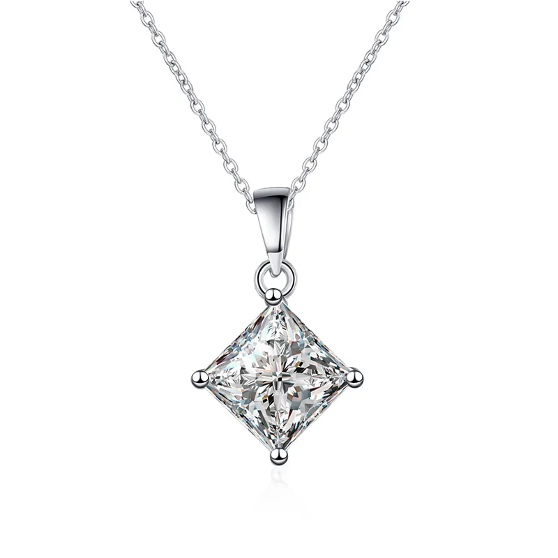 Certified Princess Cut Necklace 2CT Lab Created Diamond Pendant Necklace Solid S925 Silver Wedding Jewelry 220813