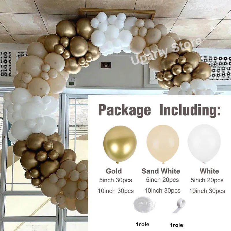 162 adet Beyaz Kum Altın Balonlar Arch Garland Retro Renk Doğum Günü Düğün Bebek Duş Parti Backdrop Dekor 220329