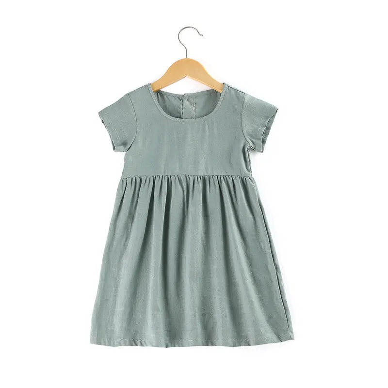 Summer Dress Toddler Baby Girl Spring Little Girls Linen Cotton Casual Vintage Solid Plain Kids Dresses For Girls 220521