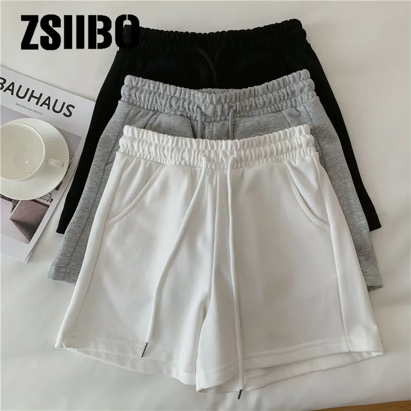 Cottoncontaining solid color sports shorts womens summer loose high waist casual slimming outer wear running home pants 220527