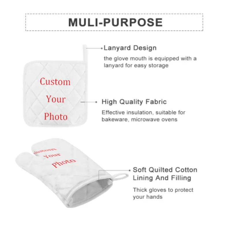 Пользовательские микроволновые и держатели горшков наборы персонализированного коврика для кухонного витрина для изоляционных перчаток для барбекю печи Mitts выпечка 220704