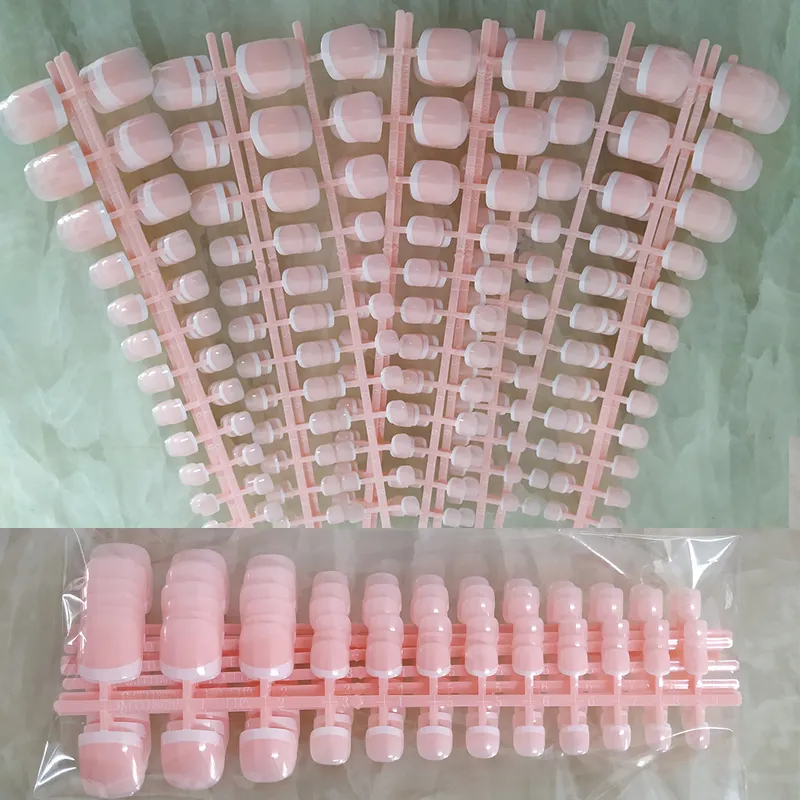 10 комплектов лоты обнаженных натуральных розовых полных крышек короткие французские поддельные ногти
