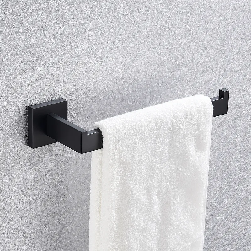 Hardware set zwarte gewaad haak handdoek railrek bar plank weefsel papier tandenborstel houder badkamer accessoires 220812