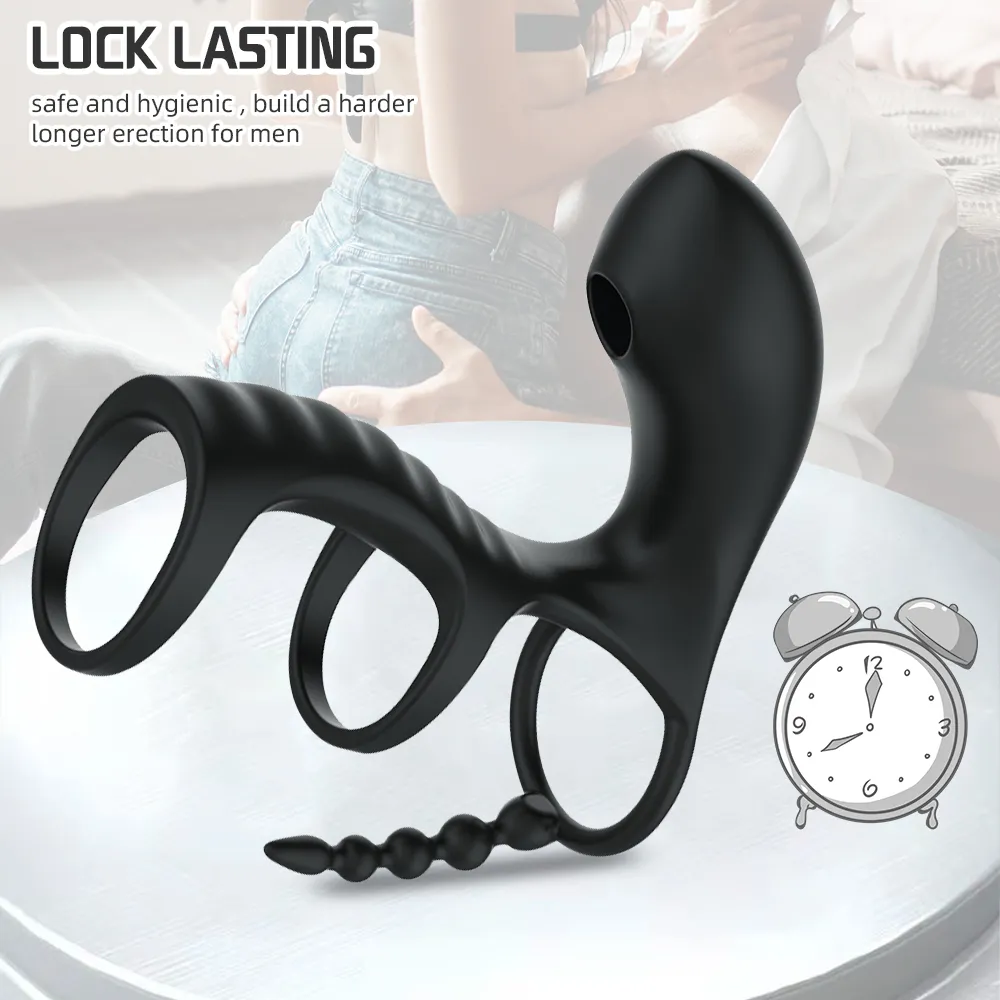 3 IN 1 Clit Vibrator Vertraagde Ejaculatie Penis Ring Clitoris Stimulator Cock Butt Plug Anale Erotische sexy Speelgoed voor Paar