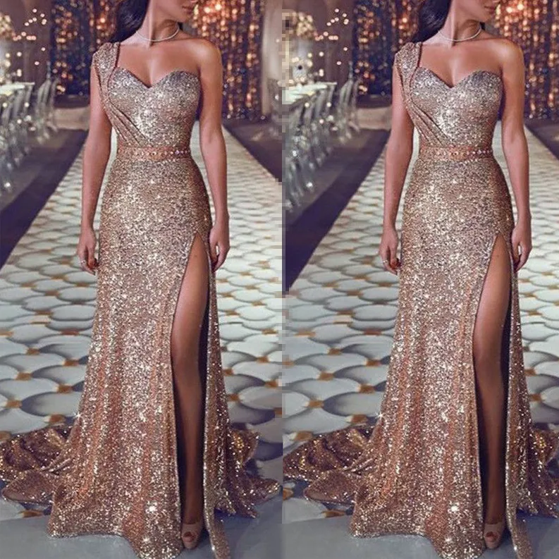 2021 New Gold Evening Dresses Jewel Neck Bead Beaded 스팽글 레이스 긴 소매 메이드 메이드 드레스 스위프 트레인 커스텀 환상 로브 드 203f