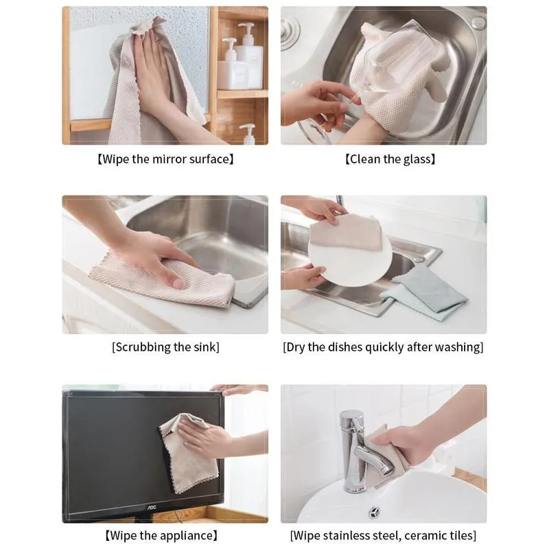 Efficient Microfiber Fish Scale Wipe Cloth Antigrease Wiping Rag Super Absorbent Home Washing Dish Kitchen Cleaning Towel 220727