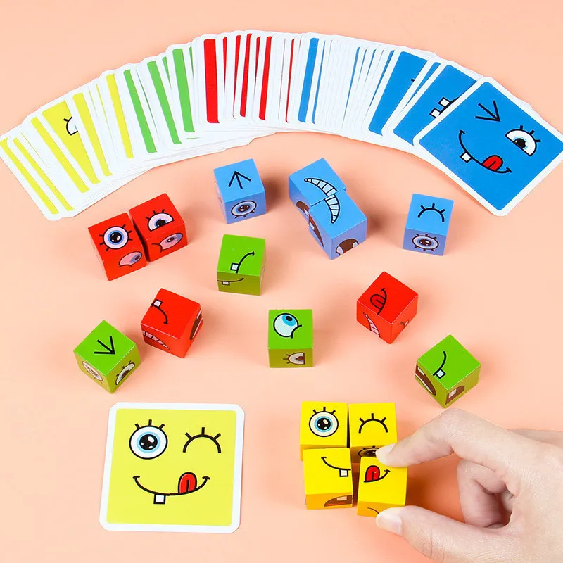 Kids Educational Toys Emotion Changes Blocs Expressions Puzzles Enfants Cube Table Jeux Enseignement précoce Éducation Montessori 220706