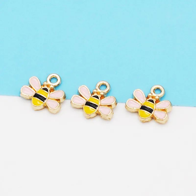 Zink legering metaal schattige bijen vorm email Charms mode oorbel armband maken hangers8695003