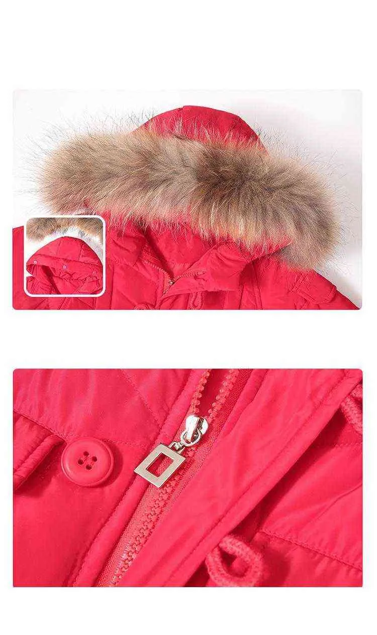 1-3y Baby Boys Snowsuits Children Down Jacket Winter Clothing Overall Solid Color Large Fur Hood Zipper Fashion Down Jacket set J220718