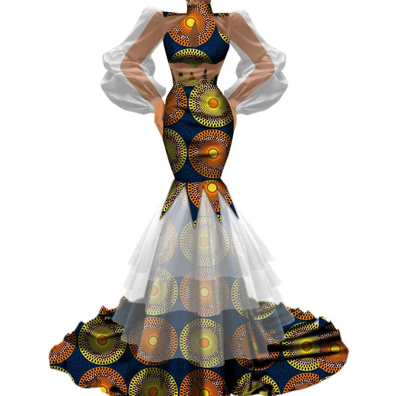 BINTAREALWAX NOUVEAU DESIGNE FEMMES ÉLÉGANT BODUSCON CONCIAL HIGE Qualitytutu Tulle Gauze Patchwork African Tissu African Wedding Party Jupe Robes WY4823122