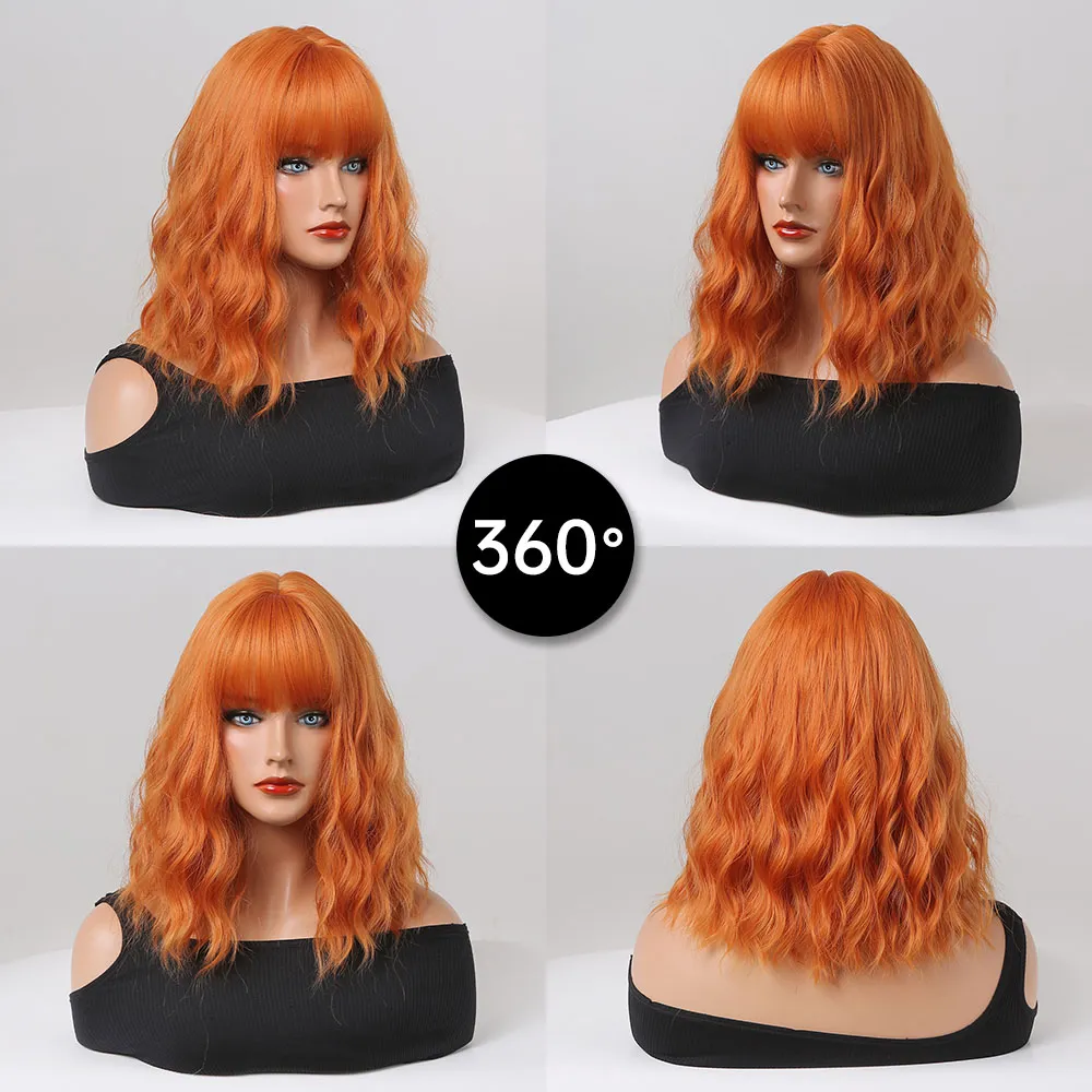 Perucas sintéticas laranja curto bobo profundo peruca encaracolada com franja para mulheres cosplay diariamente festa lolita fossa fibrefactory fibrefactory direto