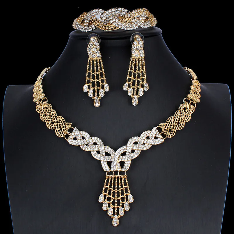 Bijoux indiens collier esthétique ensemble boucles d'oreilles à la mode accessoires de mariage femmes anneau Bracelet 4 pièces 220810