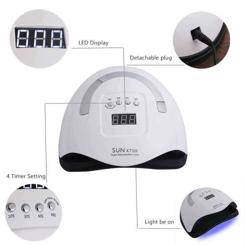 nxy Hot New Sun X7 Max UV LED LAM LAM Manicure Dail Lamps Dryer لعلاج أدوات ورنيش هلام مع عرض مستشعر LCD 220624