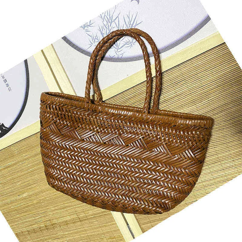 Borsa da cestino verdure intrecciata francese Borsa da donna fatta a mano in vera pelle 220623