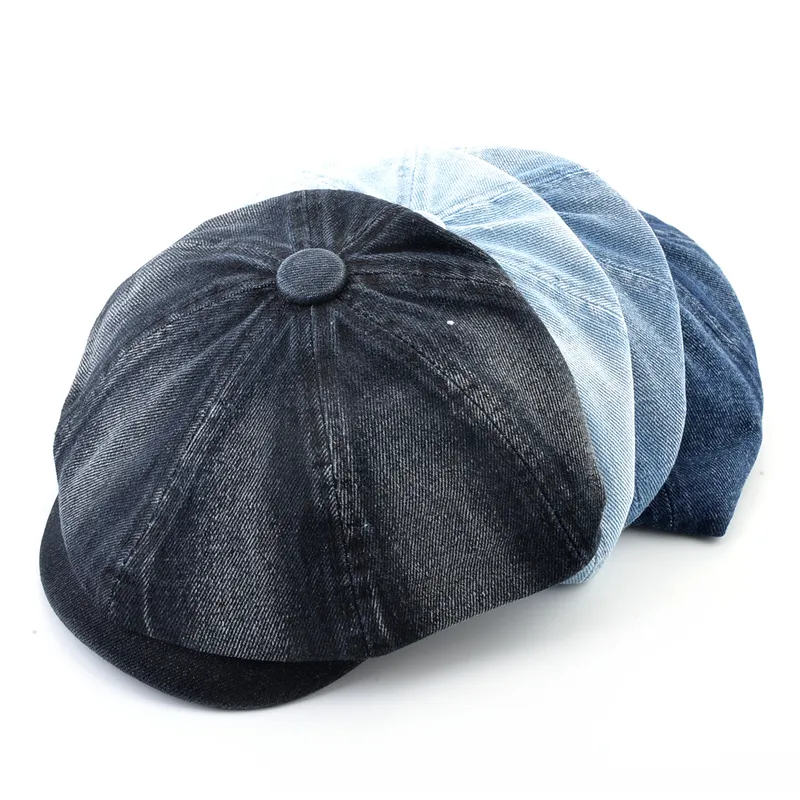 Denim lavé tissu Bérets Hommes Automne Mode sboy Casquettes Rétro Artiste Masculin Plat Visière Chapeau À Pointe Hommes Printemps Casual Boina 220513