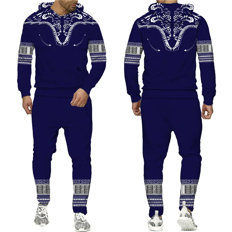 Men's Tracksuits African Dashiki Hoodie/Suit Men's Casual 3D Printed Ethnic Style Sweatshirt Pants Set Men/Women Folk-Custom Streetwear Tracksuit 220826