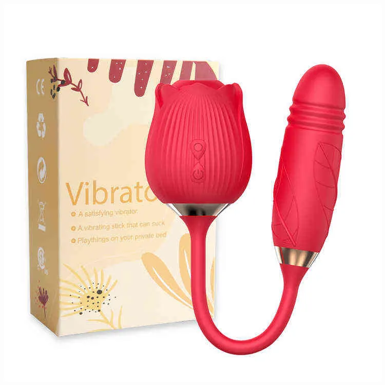 NXY Vibrators New Two in One Red Rose Flower 2 0 Adult Tongue Licker Massager Dildo Double Sex Toy for Women 04119532895