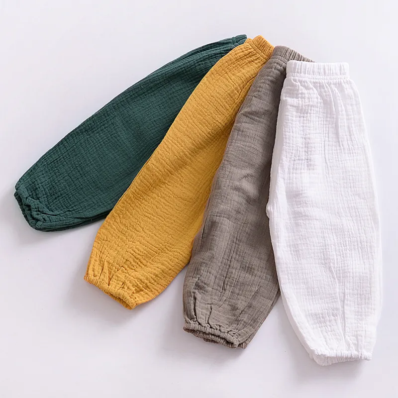Linen Pleated Baby Boys Girls Pants Summer Cotton Straight Long Kids Clothes Children Casual Trousers Breathable 220808