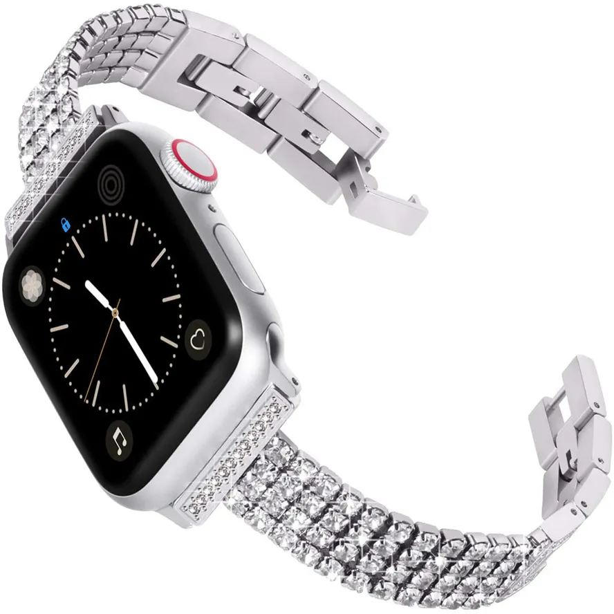 Correa de reloj, joyería de aleación, cadena de diamantes, pulsera de eslabones, pulsera de Metal para Apple Watch Series 7 6 5 4, tamaño 42 44 45 38 40 41mm