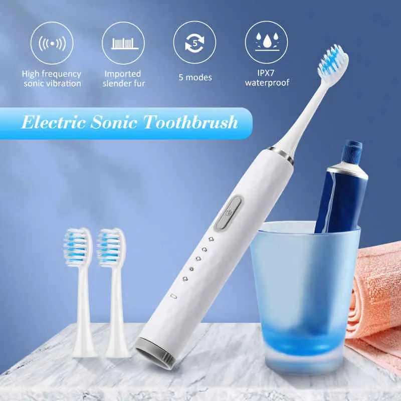 USB -uppladdningsbar vuxen mjuk hår Automatisk elektrisk tandborste Hushåll Intelligent Five Gear Child 220627