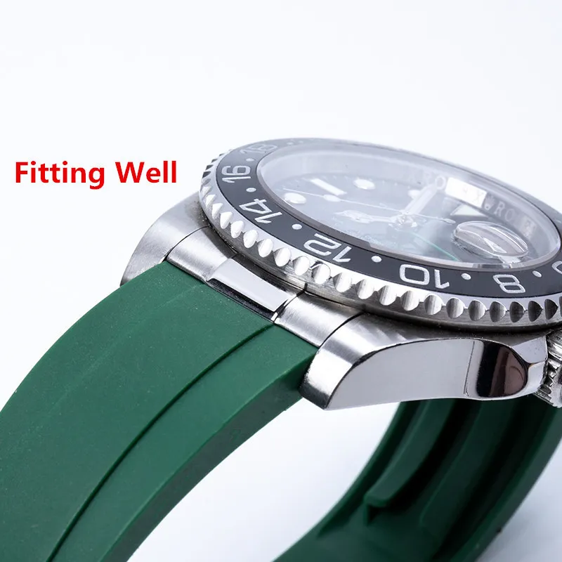 2 st rostfritt glänsande silver krökt slutlänk slutlänk för Rolex Belt Submariner Watch Band endast gummiläderband 20mm 220617